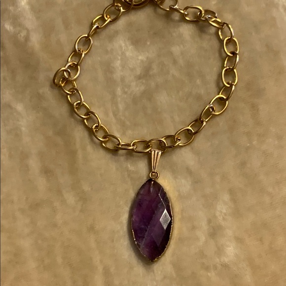 Genuine Amethyst Diamond Pattern Pendant Bracelet - Picture 1 of 7